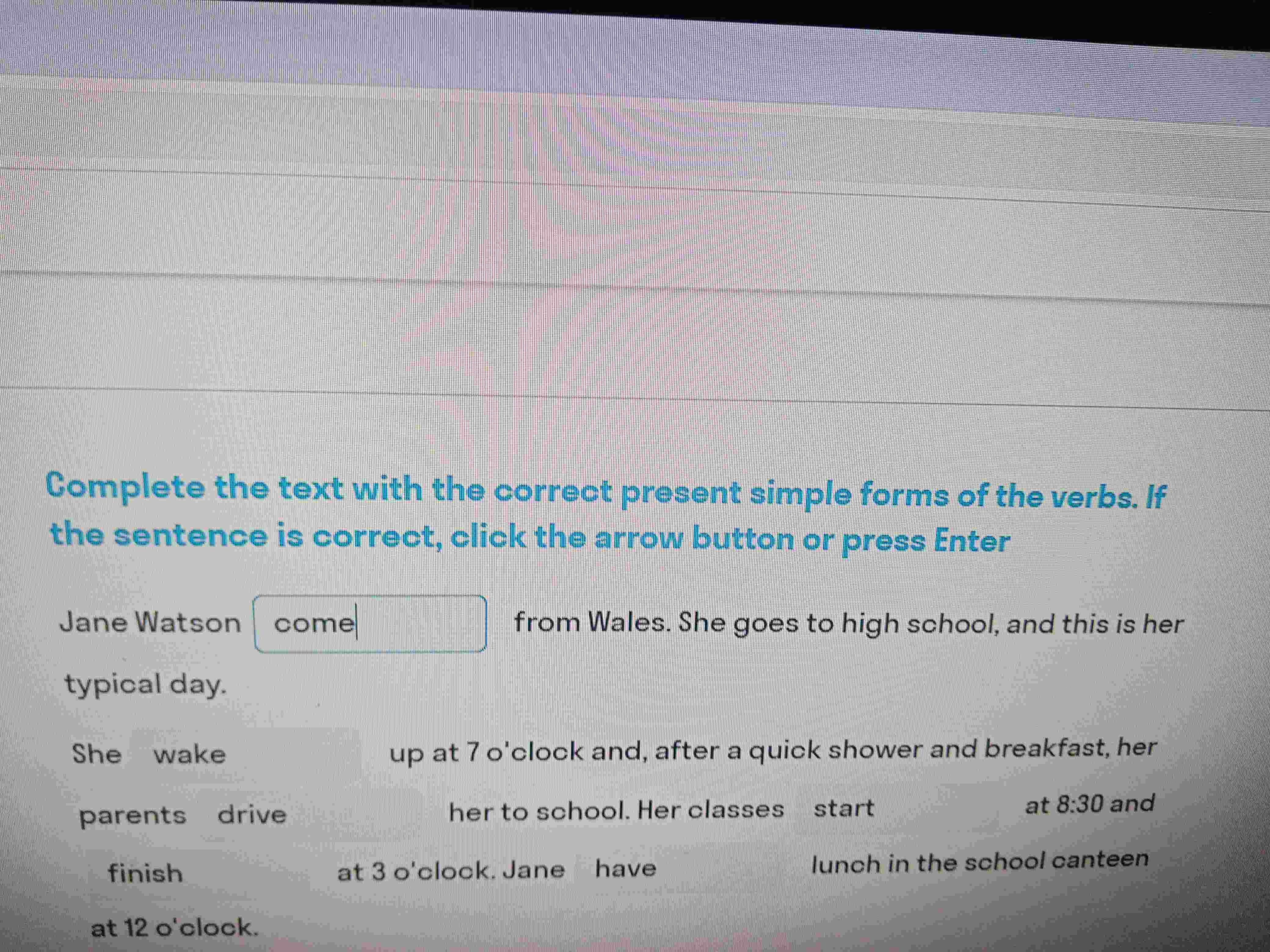 Complete the text with the correct present simple forms of the verbs.