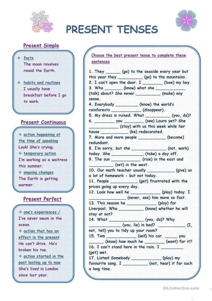Complete the sentences using the correct present tense form of the ...