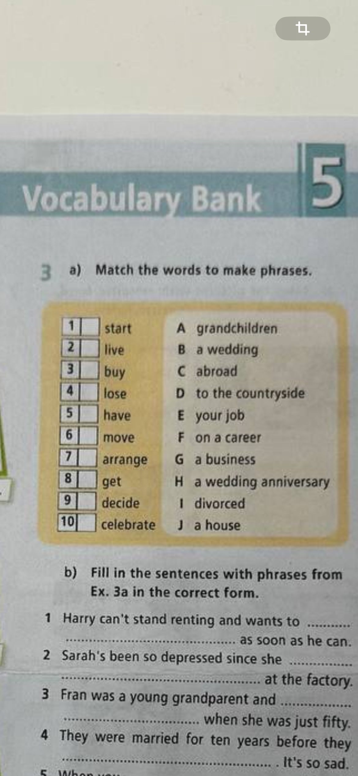 b) Fill in the sentences with phrases from Ex. 3a in the correct form.